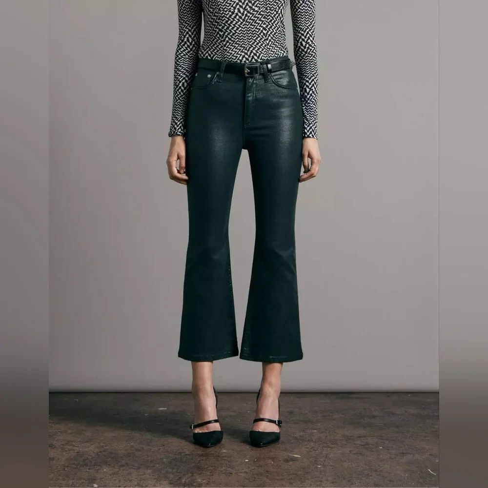 RAG & BONE Jeans Women's Casey High-Rise Ankle Flare Coated Pants Size 28 Black